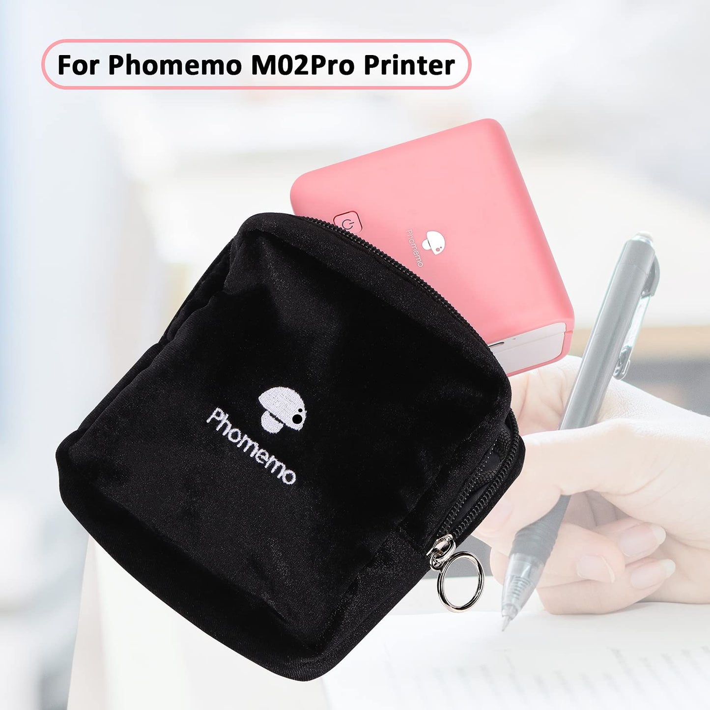 Phomemo Sac Compatible avec Les Imprimantes T02, M02, M02Pro, M02S, M02X, M02L, Les étiqueteuses D30, Q30, Q31, Q30S, Sac en Velours Noir Souple, imperméable et Résistant aux Rayures
