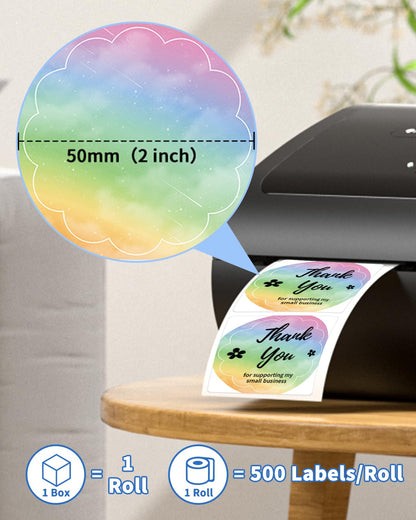 Phomemo Ronde Etiketten Stickers Thermische 50x50mm,Zelfklevende Bloem Veelkleurige Stickers,Cirkel Gepersonaliseerde Handgemaakte Etikettenstickers Voor Bedankje,Logo,Naam,QR Code(500 Etiketten/Rol)