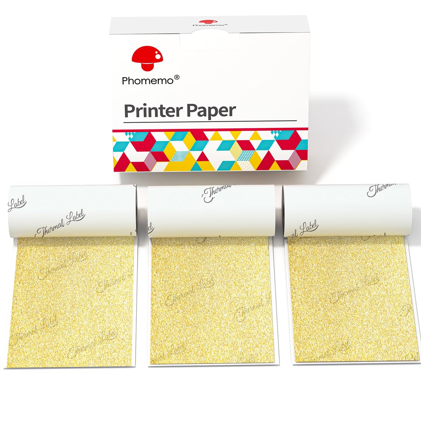 Phomemo Transparent Gold Glitter Self-Adhesive Thermal Sticker Paper, Compatible With Phomemo M02/M02S/T02/M832 Thermal Printer, 50mm x 3.5m, 3 Rolls