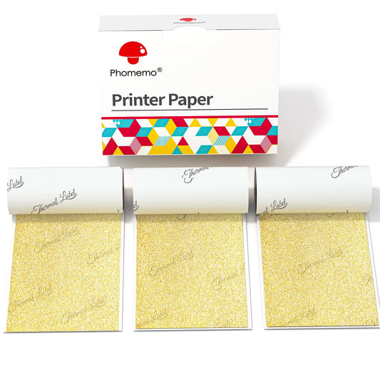 Phomemo Transparent Gold Glitter Self-Adhesive Thermal Sticker Paper, Compatible With Phomemo M02/M02S/T02/M832 Thermal Printer, 50mm x 3.5m, 3 Rolls