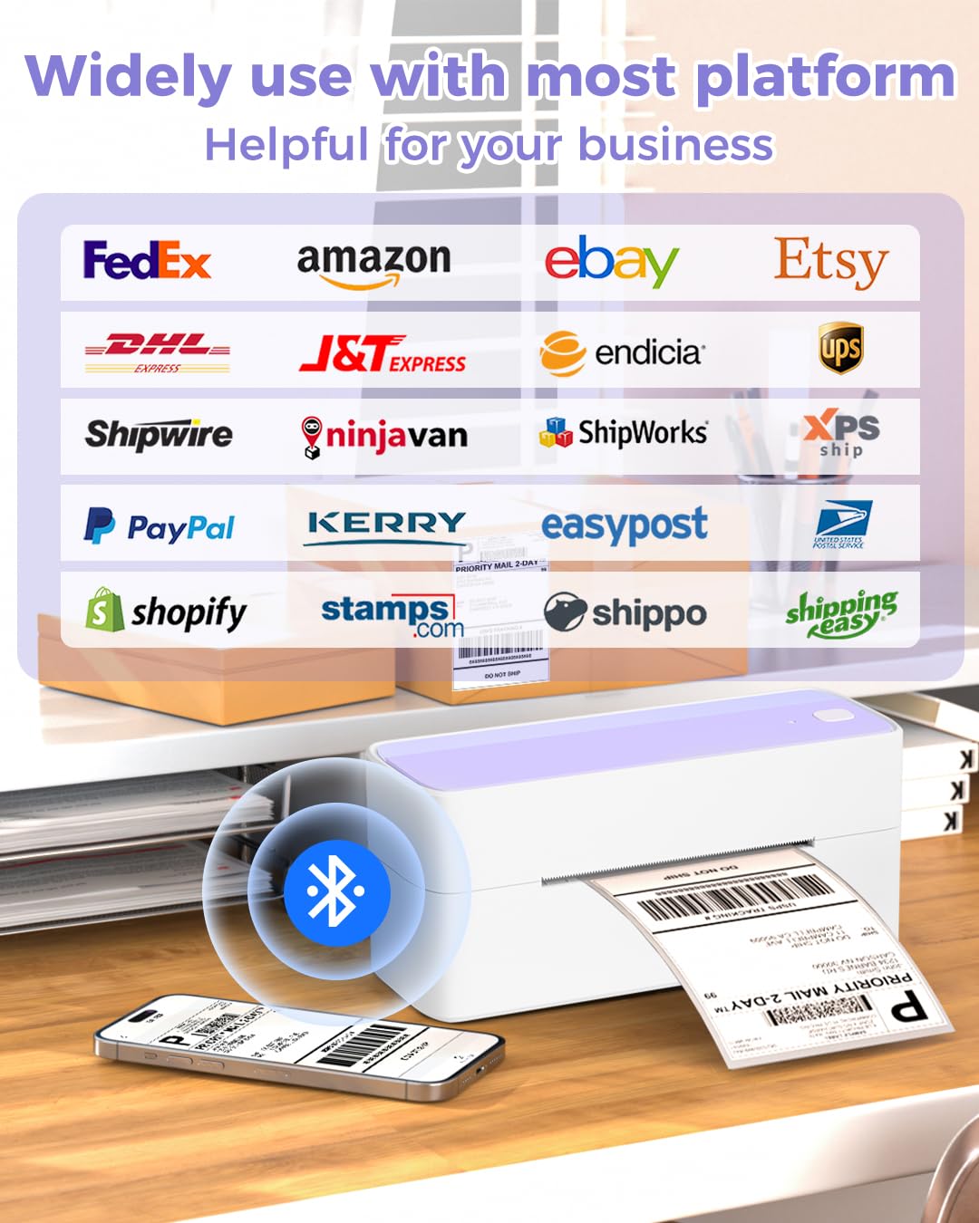 Phomemo Thermal Label Printer for Packages - 4x6 Shipping Label Printer for Small Business - Barcode Label Printer Address Label Printer for Phone&PAD&PC, Purple