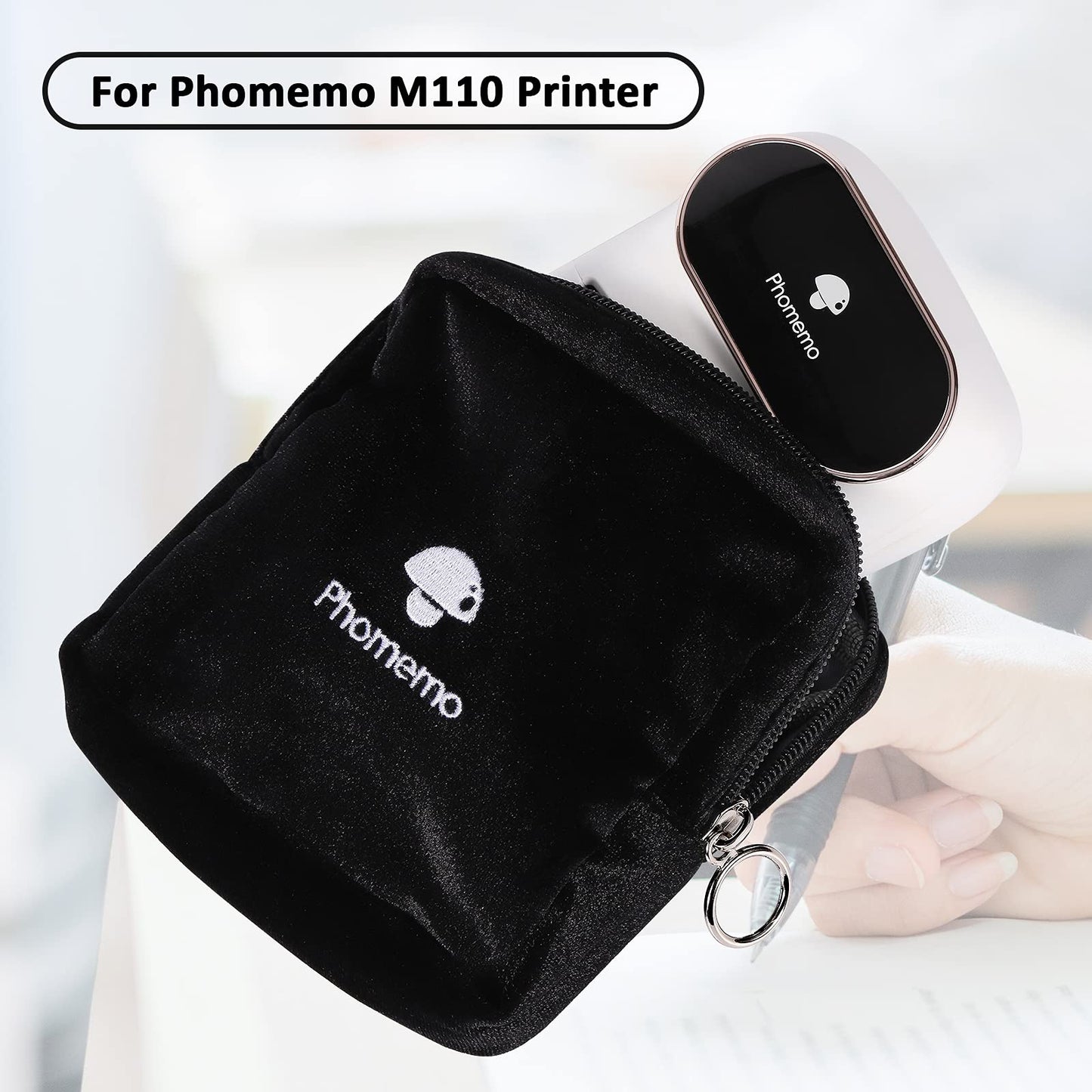 Phomemo Sac Compatible avec Les Imprimantes T02, M02, M02Pro, M02S, M02X, M02L, Les étiqueteuses D30, Q30, Q31, Q30S, Sac en Velours Noir Souple, imperméable et Résistant aux Rayures