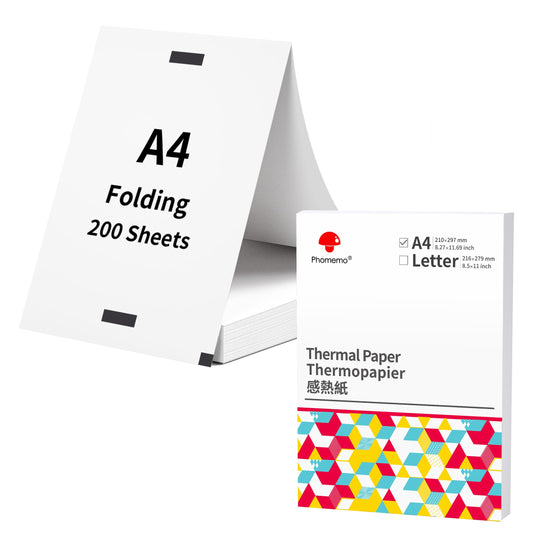 200 Sheets Phomemo M832 Portable Printer Thermal Paper A4 Thermal Paper, 8.26'' x 11.69'' Fold Thermal Paper, Advance Thermal Printing, Thermal Roll Paper Compatible with M08F M832 Portable Printer