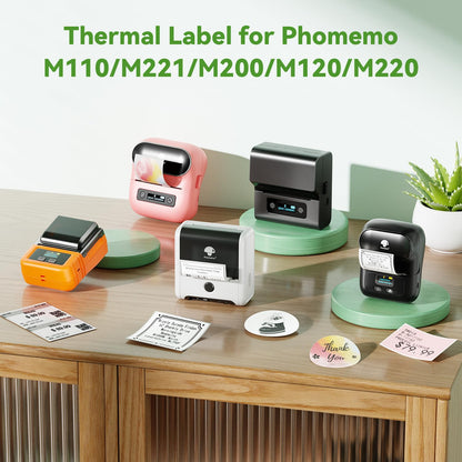 Phomemo Thermal Labels-Transparent Labels M110 Labels for M110/M220/M221/M120/M200,1.57''x1.18''(40x30mm) 230 Labels, for Small Business/Home Use, Barcode Labels, Address Labels, Logo Labels
