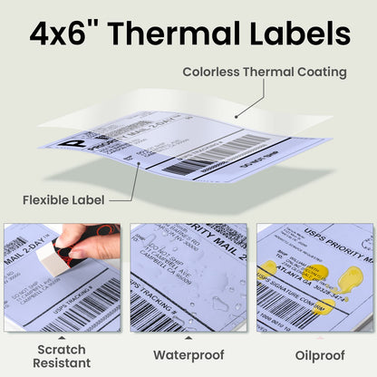 Phomemo Purple Shipping Labels- 4X6'' Thermal Shipping Labels -Fan-Fold Labels for Shipping Labels, Address Labels, Product Logo Labels, Barcode Labels, 500pcs