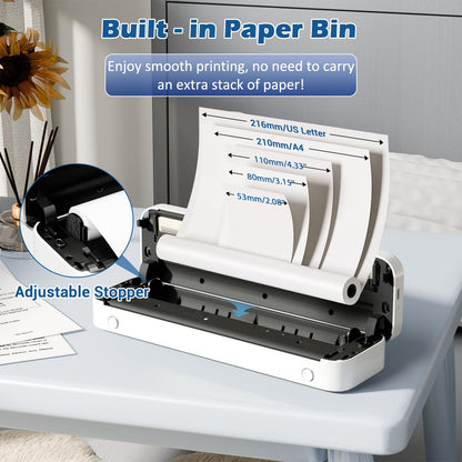 Phomemo Portable Printers Wireless for Travel, Inkless Printer Thermal M835, Mobile Printer Bluetooth Support 8.5''/A4/4.33''/3.15''/2.08'' Thermal Paper Roll, Compact Printer Compatible with iOS&Android