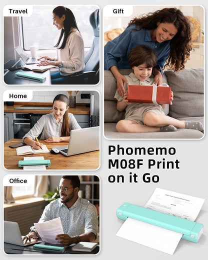 Phomemo Portable Printer Wireless for Travel, M08F Wireless Thermal Printer, Bluetooth Inkless Printer Support 8.5'' x 11'' US Letter, Mobile Printer Compatible with Android/iOS Phone & Laptop