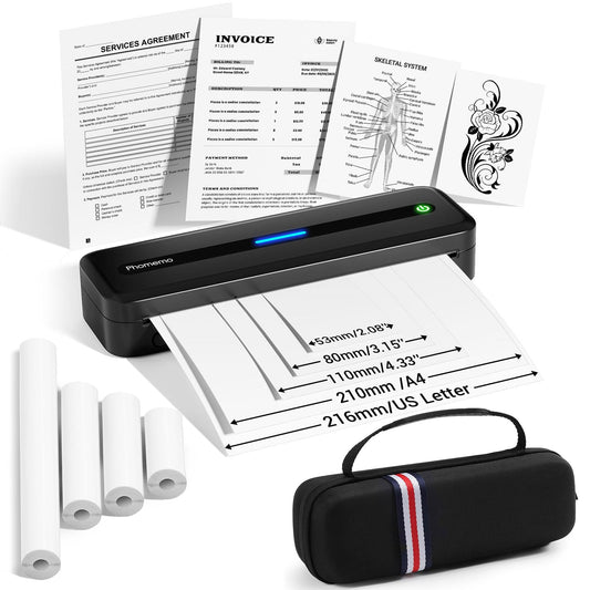 Phomemo Portable Printers Wireless for Travel, M832 Inkless Thermal Printer Support 8.5'' x 11'' US Letter & A4 Size, Mobile Printer Compatible with iPhone Android Laptop, Bluetooth Printer with Case