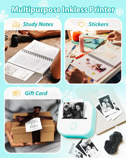Phomemo Sticker Printer- T02 Mini Printer Sticker Maker Inkless Printer Portable Bluetooth Thermal Pocket Photo Printer for Study Notes, Stickers, Photos, DIY, for Birthday, Green