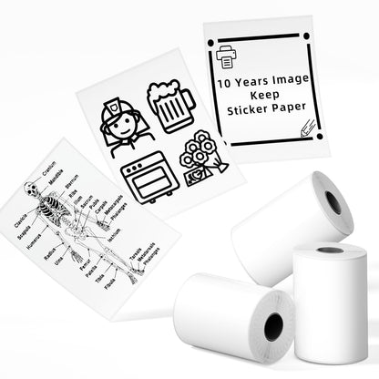 Phomemo White Sticker Paper- for M02X/T02 Printer 10 Years Black on White Sticky Paper 50mm x3.5m, 3 Rolls