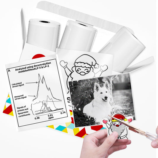 Papier für Sticker Drucker, Drucker Papier für Taschendrucker, Thermopapier für T02, Langlebig Klebrig Phomemo Papier, Schwarz auf Transparent Liene Fotodrucker Papier, 3 Rollen 50mm*3.5m