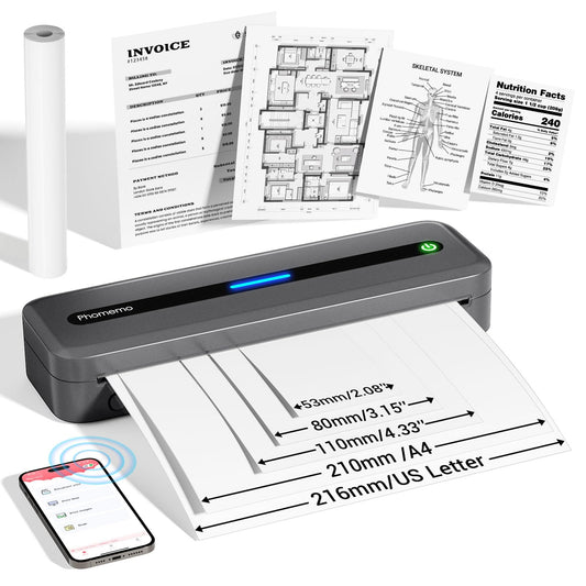 Phomemo Portable Printers Wireless for Travel, Inkless Thermal Printer, M832 Bluetooth Compact Printer for Phone Laptop, Support 8.5'' x 11'' & A4 Thermal Paper, Mobile Printers for Vehicles Home Use