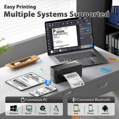 Phomemo Bluetooth-etikettenprinter, DHL thermische 4x6-etikettenprinter, Bluetooth-etiketteringsapparaat Etikettenprinter voor streepjescode, Amazon, Etsy, Shopify, Royal Mail, DHL, FedEx, UPS enz.