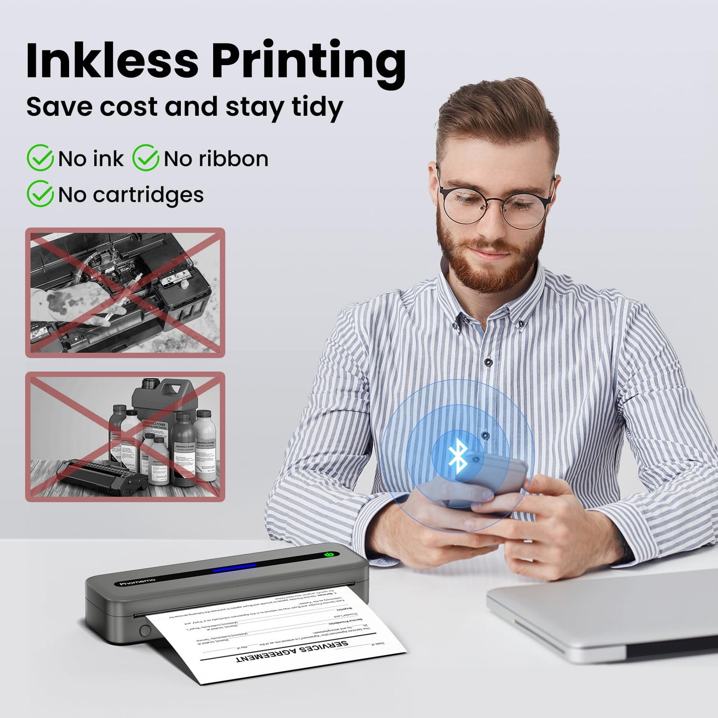 Phomemo Portable Printer, M832 Inkless Thermal Printer, Bluetooth Portable Printers Wireless for Travel, Support 8.5''x11''/A4/4.33''/3.15''/2.08'' Thermal Paper, Mobile Printer for Phone Laptop, with Case