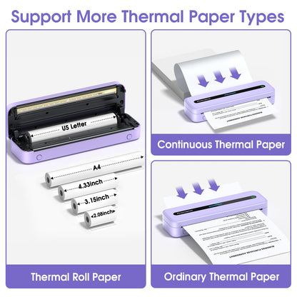 Phomemo Portable Printers Wireless for Travel, Inkless Thermal Printer, M832 Compact Bluetooth Printer for Phone Laptop, Small Mobile Printer Support 8.5''x11''/A4/4.33''/3.15''/2.08'' Thermal Paper