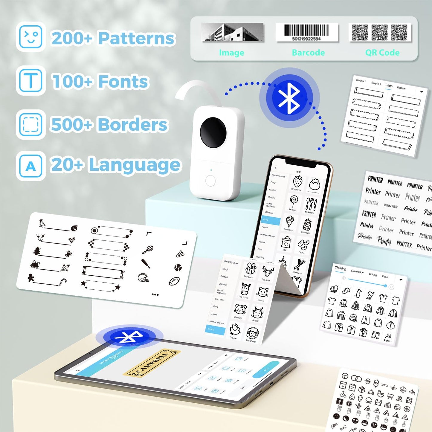 Phomemo D30 Drukarka etykiet drukarka do samoprzylepnych etykiet Bluetooth, minidrukarka etykiet z 3 rolkami papieru etykietowego, pude?ko upominkowe, odpowiednia do domu i biura, bia?a
