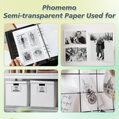 Phomemo Semi-Transparent Sticker Thermal Paper, Self-Adhesive for for Phomemo M02/M02 Pro/M02S/M03 Mini Pocket Printer,50mm x 2.5m, Diameter 30mm, 3 Rolls