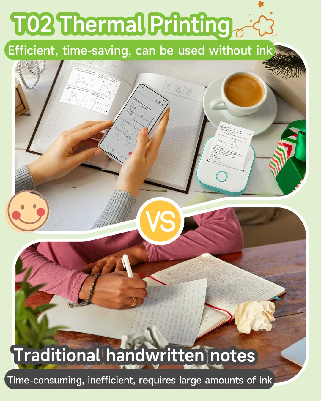 Phomemo T02 Sticker Printer - Mini Thermal Printer, Sticker Maker Machine, Portable Bluetooth Sticky Note Printer for Anatomy Flashcards, Journal, Photos, Notes, Kids Gift, Green