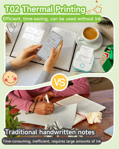 Phomemo T02 Sticker Printer - Mini Thermal Printer, Sticker Maker Machine, Portable Bluetooth Sticky Note Printer for Anatomy Flashcards, Journal, Photos, Notes, Kids Gift, Green