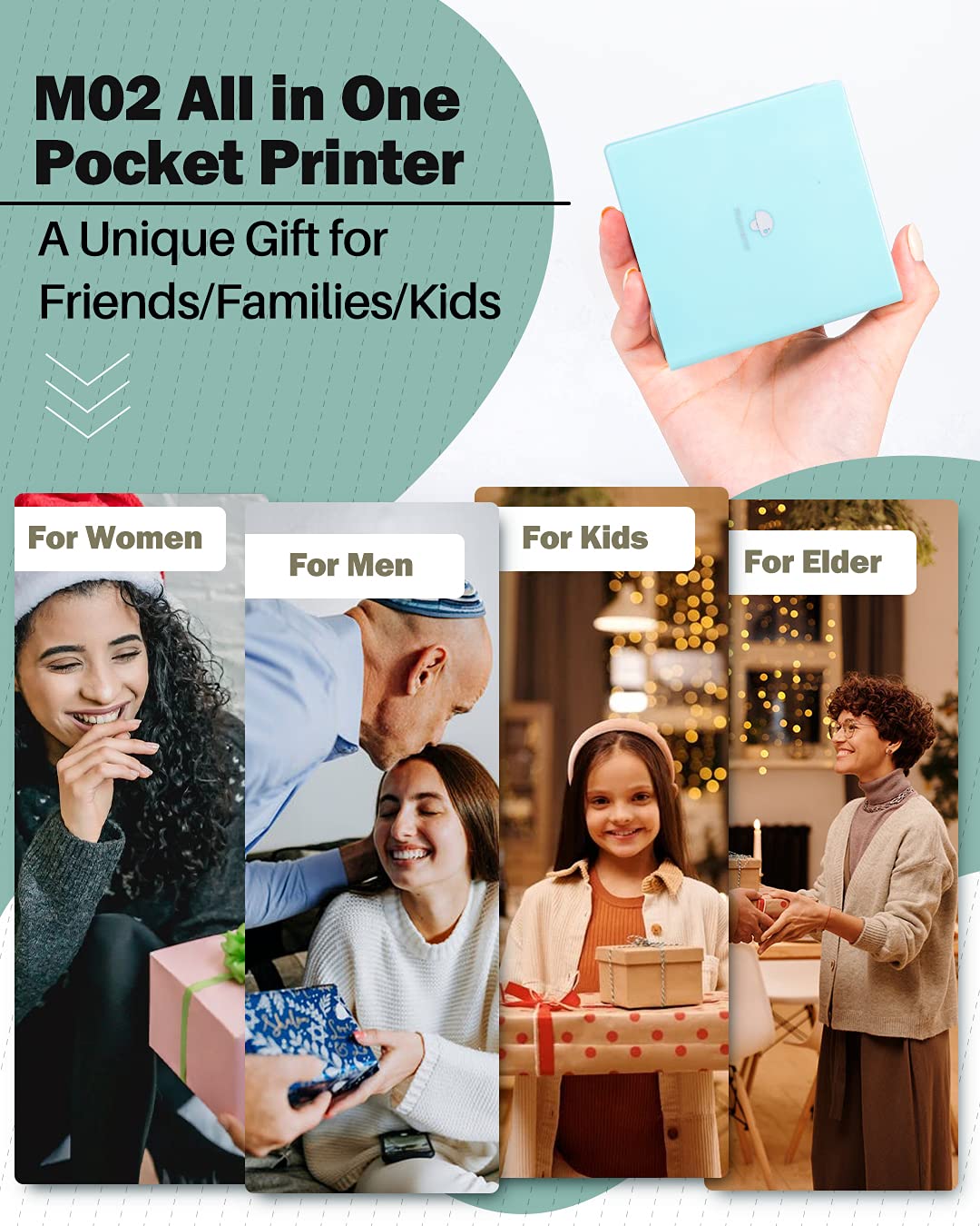 Phomemo Sticker Printer -M02 Mini Thermal Printer Bluetooth Sticker Maker with 3 Rolls Paper, for DIY Creation, Study Notes, Memo, Receipts, List, Work Plan, Gift, Cyan