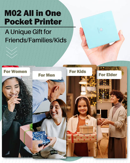 Phomemo Sticker Printer -M02 Mini Thermal Printer Bluetooth Sticker Maker with 3 Rolls Paper, for DIY Creation, Study Notes, Memo, Receipts, List, Work Plan, Gift, Cyan