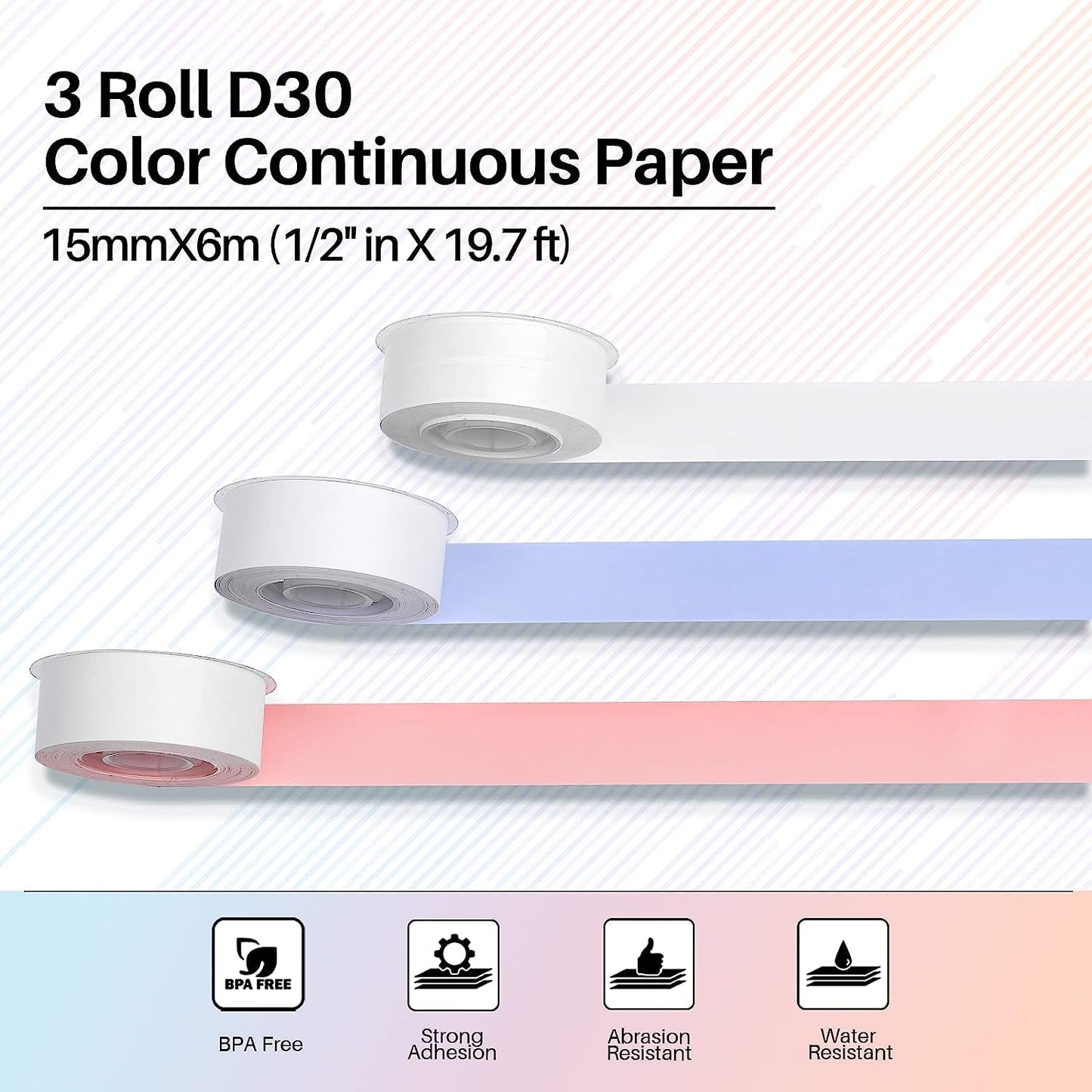 Phomemo 3 rouleaux d'étiquettes thermo-adhésives,12 mm * 40 mm,compatible avec Phomemo D30 l'imprimante d'étiquettes, Pour la maison, l'école, 160 / rouleau,3 rouleaux(motif de fruits)