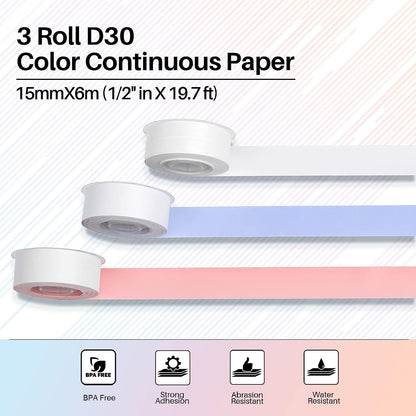 Phomemo 3 rouleaux d'étiquettes thermo-adhésives,12 mm * 40 mm,compatible avec Phomemo D30 l'imprimante d'étiquettes, Pour la maison, l'école, 160 / rouleau,3 rouleaux(motif de fruits)