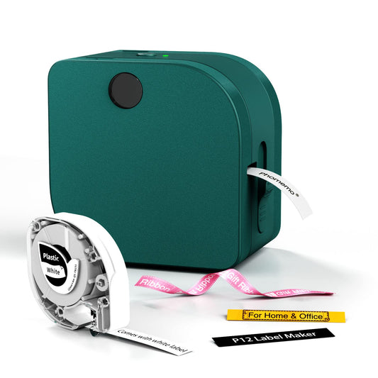 Phomemo P12 Mini stampante Bluetooth per etichette con nastro, dispositivo di etichettatura portatile, per casa, ufficio e piccole imprese, wireless Label Maker per iOS e Android Phone.