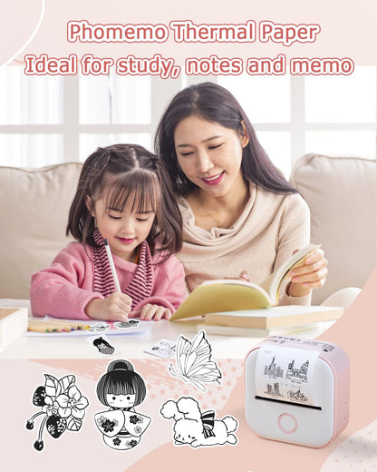 Phomemo T02/M02X/M02L Thermal Sticker Paper- Thermal Paper for Study Notes, Photo, DIY, Stickers, 2 Years Black on White Sticky Paper 50mm x3.5m, 3 Rolls