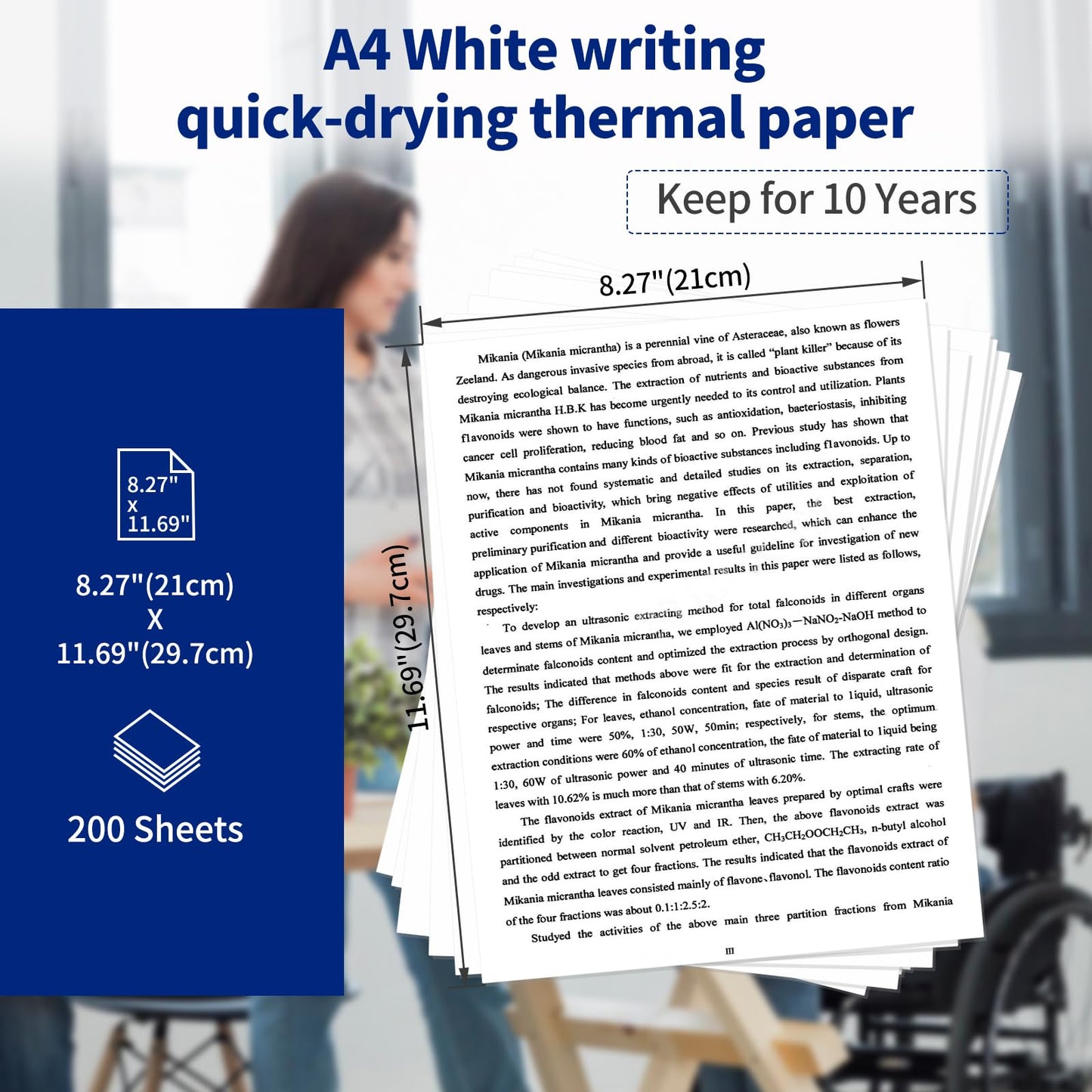 Phomemo Thermal Paper - White Quick-Dry Printer Paper, Multipurpose Thermal Paper Compatible for Phomemo M08F, M832, M833 Portable Thermal Printer and Brother PJ762 PJ763, 8.27''x11.69'', 200 Sheets