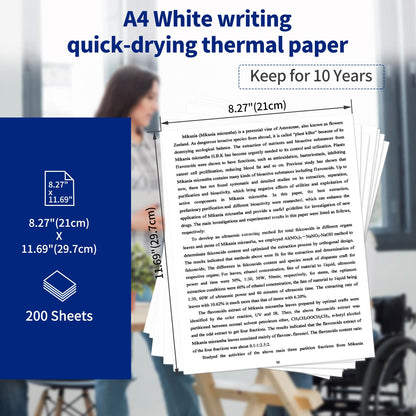 Phomemo Thermal Paper - White Quick-Dry Printer Paper, Multipurpose Thermal Paper Compatible for Phomemo M08F, M832, M833 Portable Thermal Printer and Brother PJ762 PJ763, 8.27''x11.69'', 200 Sheets