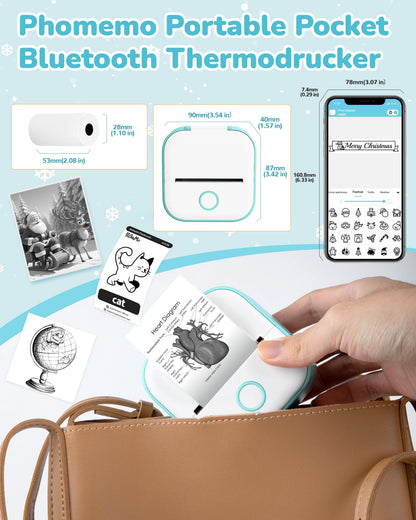 Phomemo T02 Impresora Fotos Movil, Impresora T¨¦rmica Sin Tinta, Impresora Port¨¢til para Estudiantes, Impresora Multifuncion para Tel¨¦fono y Tablet, Impresora Pegatinas Bluetooth para Estudio