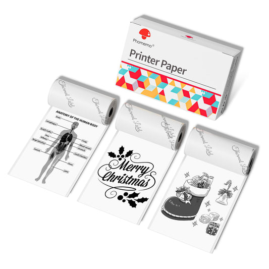 Phomemo Papier d'imprimante 53 mm pour M02, M02S, M02Pro, M03, M03AS, M04S, M04AS Mini imprimante, 3 Rouleaux de Papier Autocollant Thermique,Noir sur Blanc 53mm x 3,5 m,2 ans de conservation