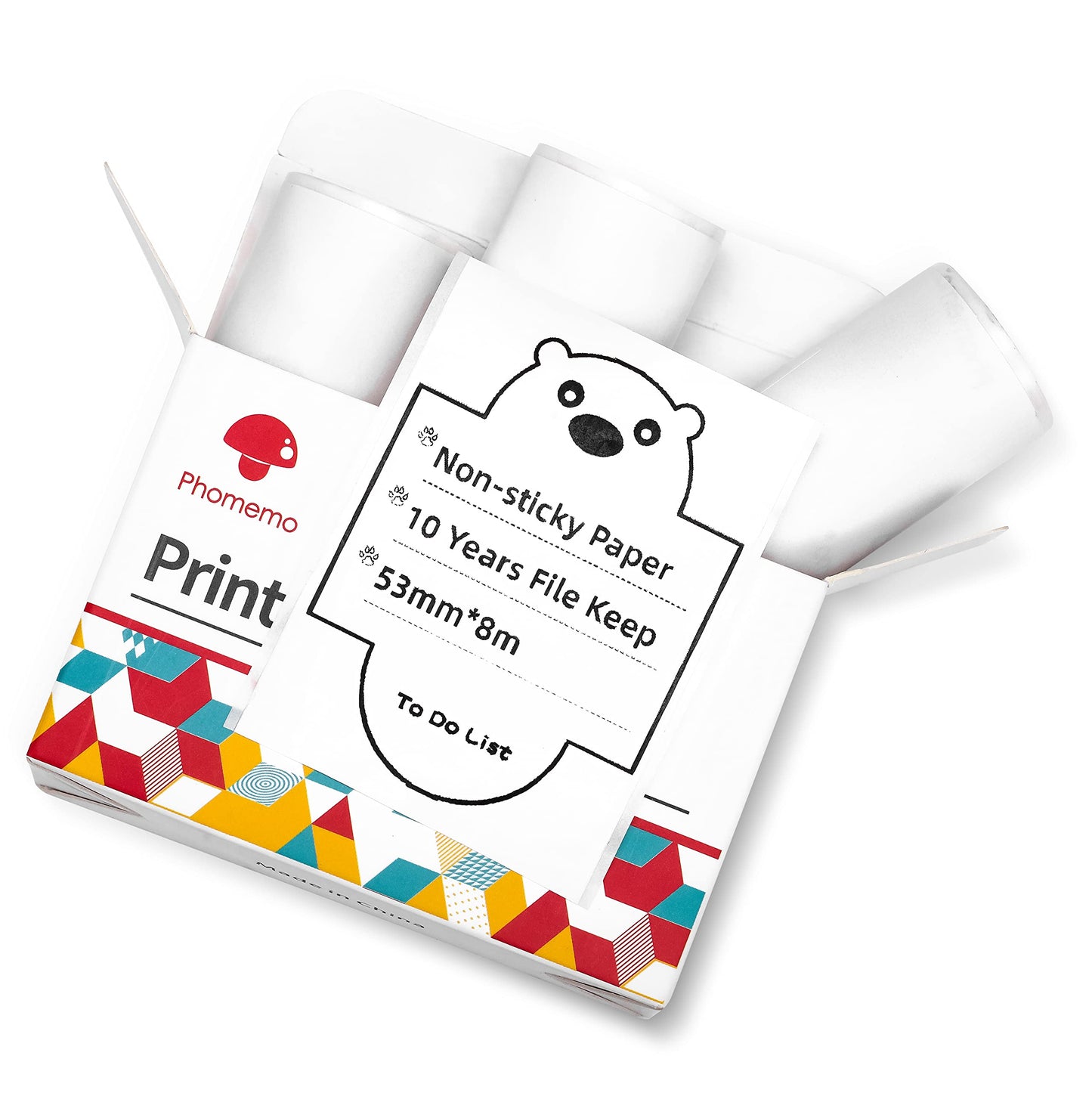 Phomemo T02/M02X/M02L Printer Paper - 3 Rolls of Non-Sticky Thermal Printer Paper, 53mm x 6.5m, 10 Years Preservation, Black on White for Phomemo T02/M02X/M02L Pocket Printer