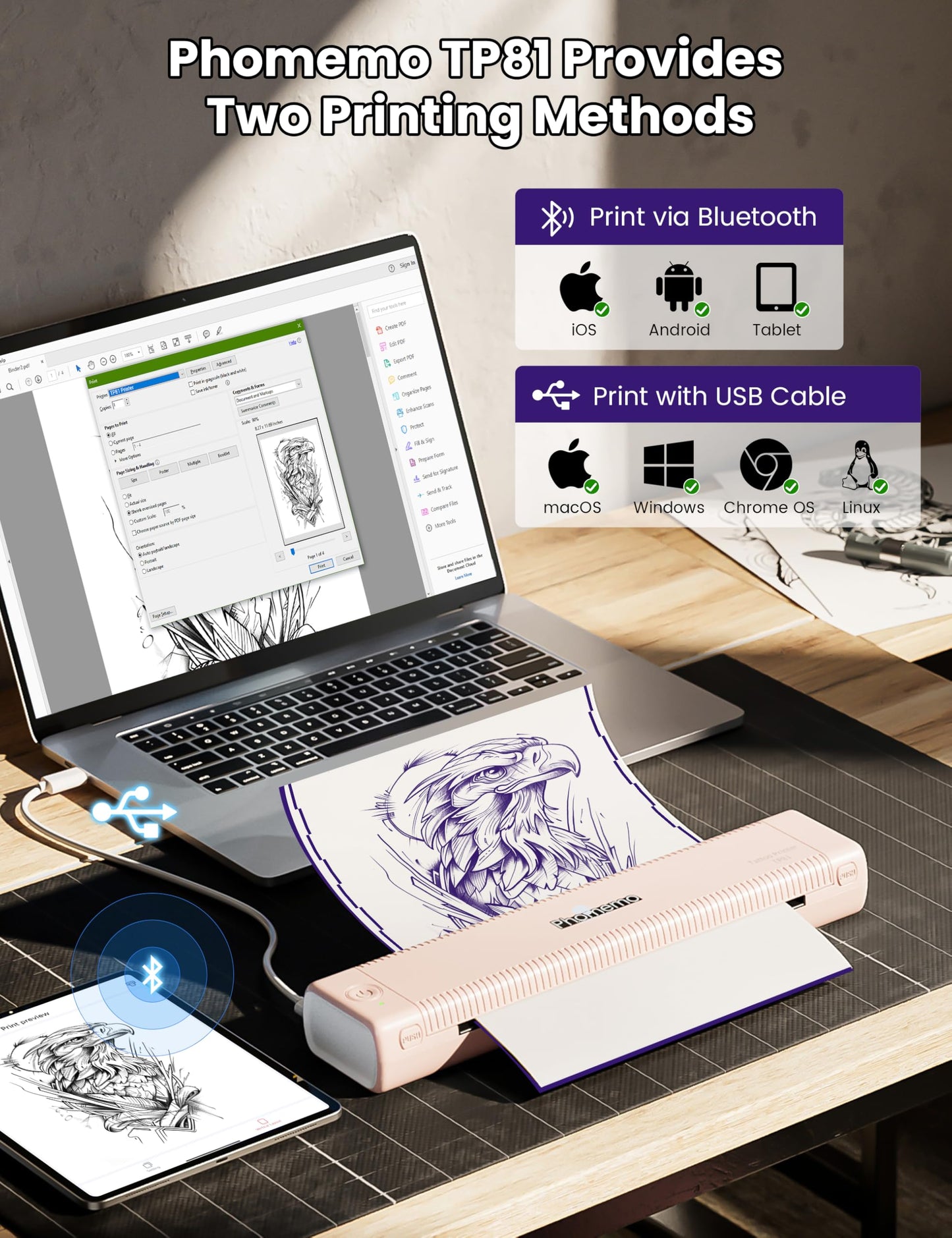 Phomemo Pink Tattoo Stencil Printer, TP81 Wireless Tattoo Printer Machine with 10 Pcs Tattoo Transfer Paper, Bluetooth Stencil Printer for Tattoo Artist/Beginner/Temporary Tattoo, 203 dpi