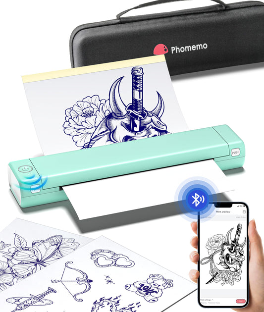 Phomemo Tattoo Stencil Printer, M08F Wireless Stencil Printer for Tattooing, Bluetooth Tattoo Printer Machine Compatible with Phone, iPad & PC, with 1 Case & Tattoo Transfer Paper