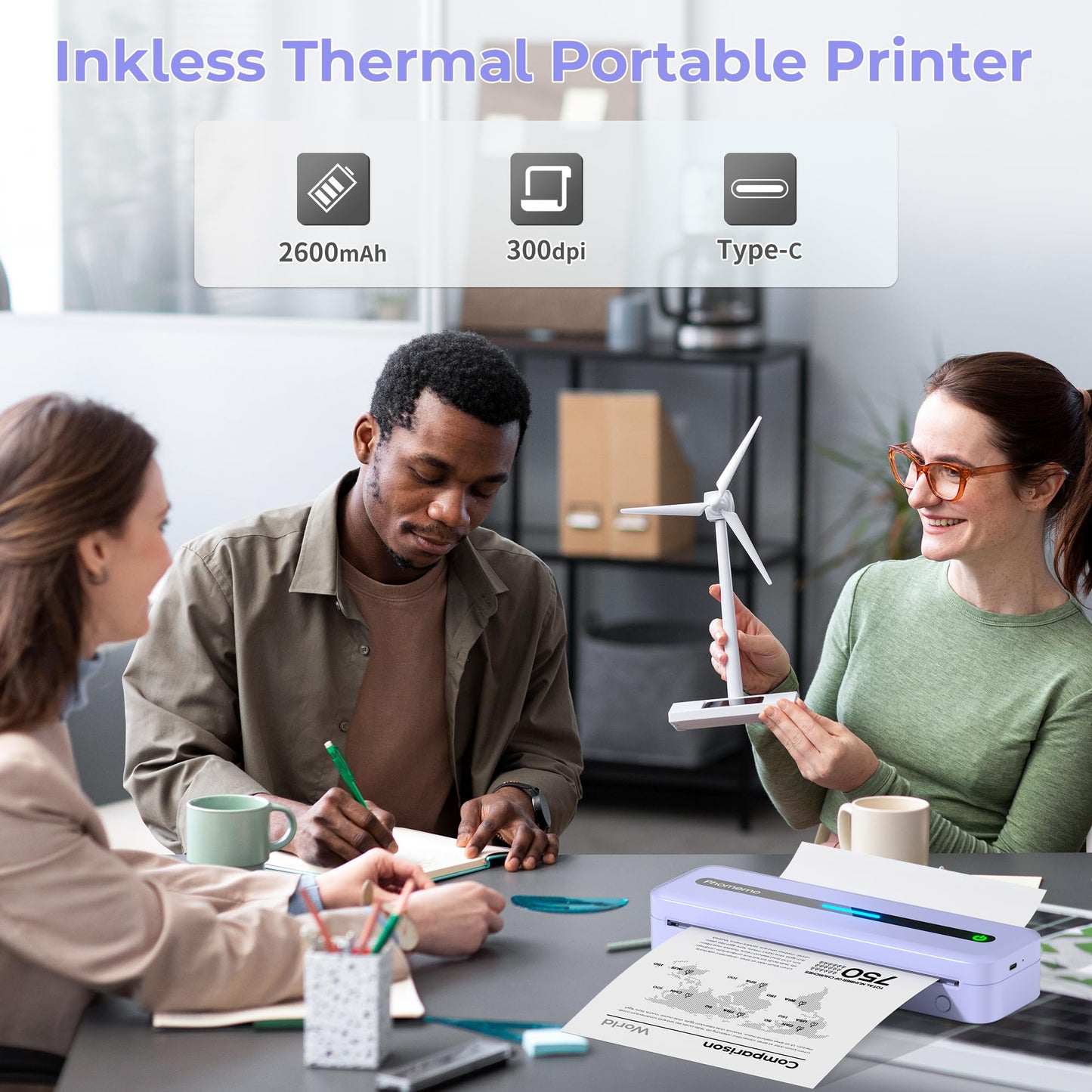 Phomemo Portable Printer Wireless for Travel, M832 Wireless Bluetooth Printer Support A4 & 8.5'' X 11'' US Letter, Inkless Thermal Printer Compatible with Phone & Laptop, for Business, Home, School