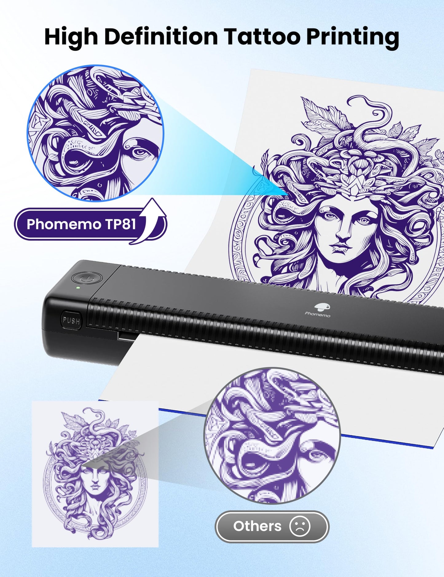 Phomemo Upgraded Tattoo Stencil Printer, TP81 Wireless Tattoo Machine with 10pcs Tattoo Transfer Paper, Bluetooth Tattoo Printer for Tattoo Artist, Temporary Tattoo, Compatible with Phone, Tablet & PC