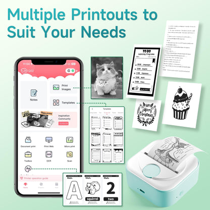 Phomemo Q02 Mini Sticker Printer ¡ª Bluetooth Thermal Printer, Sticker Maker Machine for DIY Stickers, Study Notes, Kids Gift, Compatible with Phone & iPad, Green