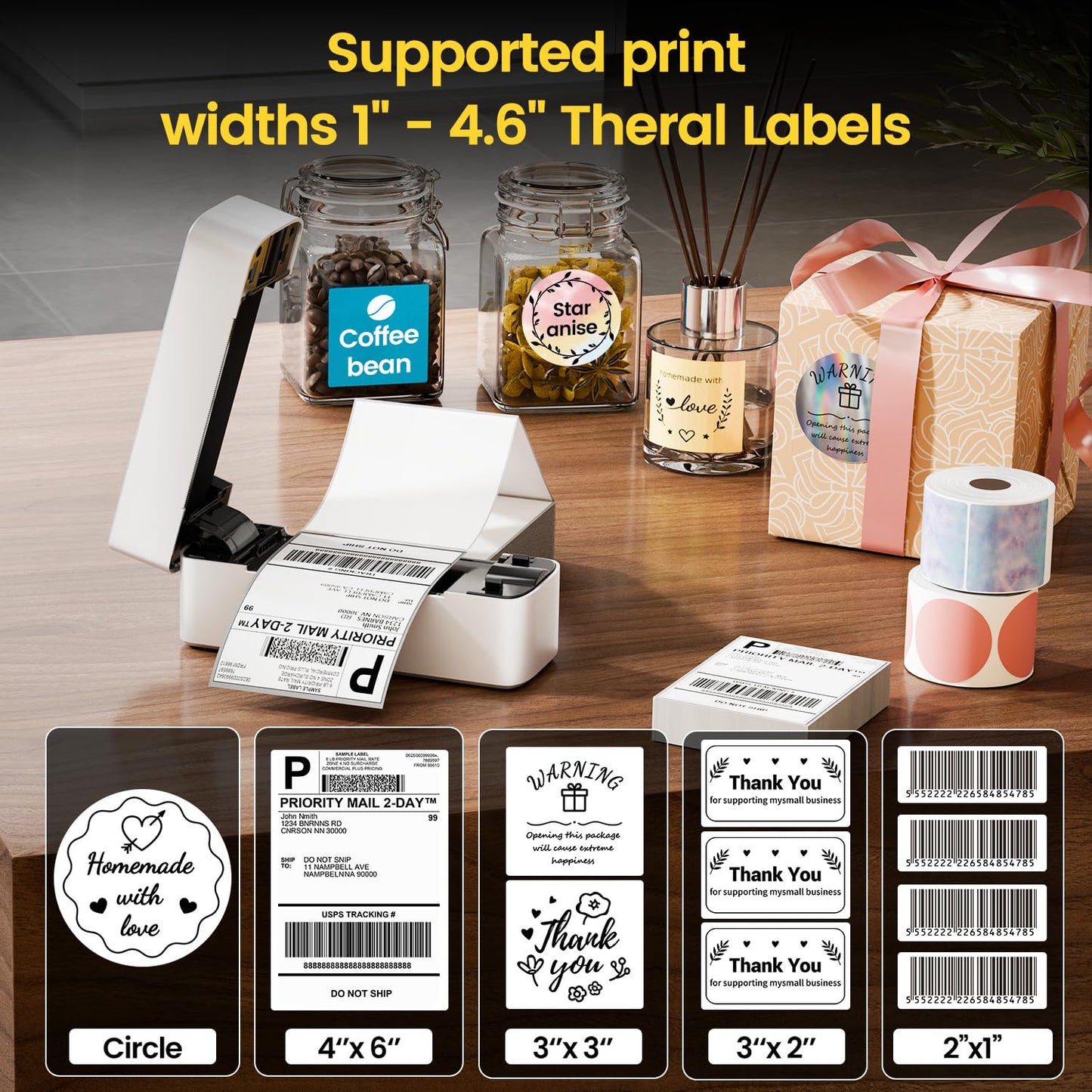 Phomemo 241-BT labelprinter, Bluetooth thermische printer, DHL labelprinter, 4 x 6 labelprinter, thermische labelprinter, ettiketeerapparaat voor verzendpakketten, compatibel met Ebay, Amazon, Etsy,