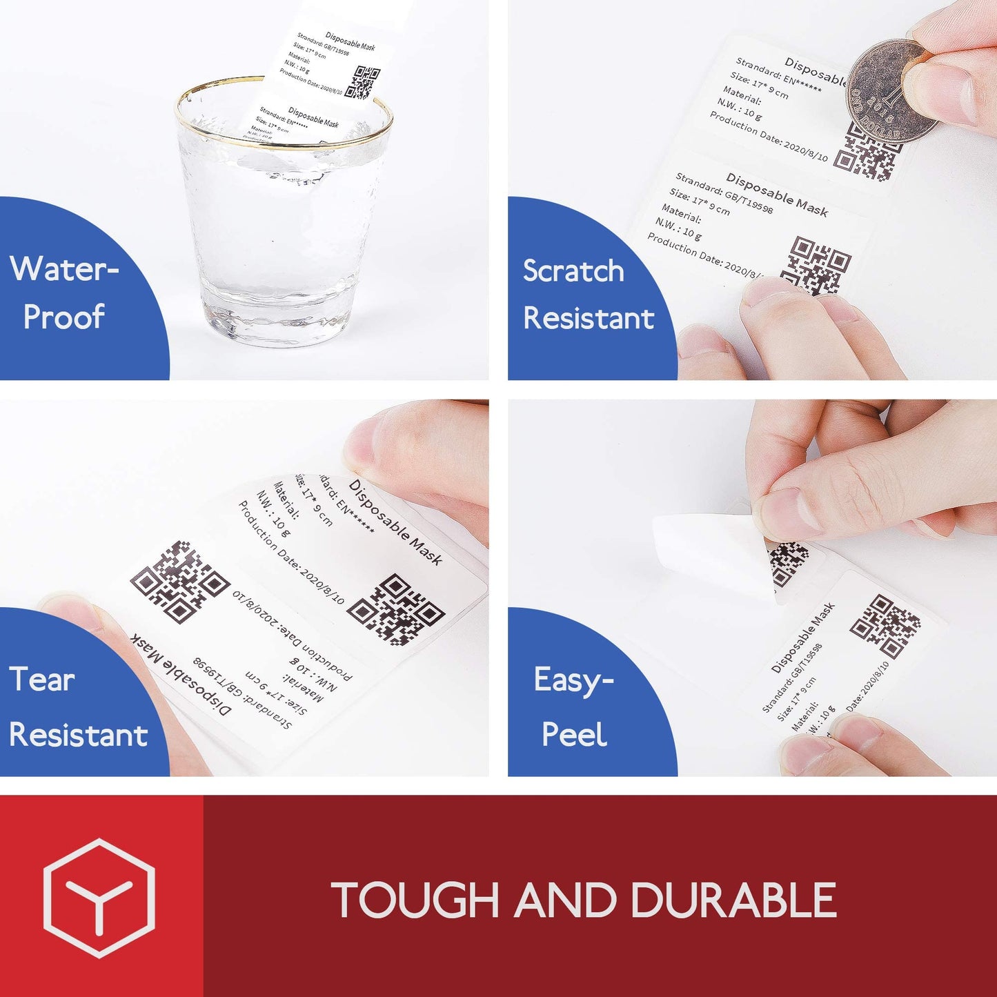 [180 pcs] Phomemo Labels for M220/M221/M200, 2.36'' x 1.57''(60 x 40mm), Original, Square, White, 180 Labels/Roll, Multi-Purpose Self-Adhesive Thermal Labels