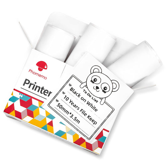 Phomemo T02/M02X/M02L Papier autocollant - 3 rouleaux de papier autocollant pour imprimante thermique, 53 mm x 3,5 m, conservation 10 ans, noir sur blanc pour imprimante de poche Phomemo T02/M02X/M02L