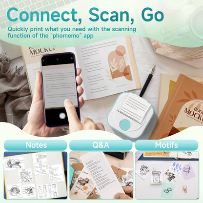 Phomemo Q02 Mini Sticker Printer ¡ª Bluetooth Thermal Printer, Sticker Maker Machine for DIY Stickers, Study Notes, Kids Gift, Compatible with Phone & iPad, Green