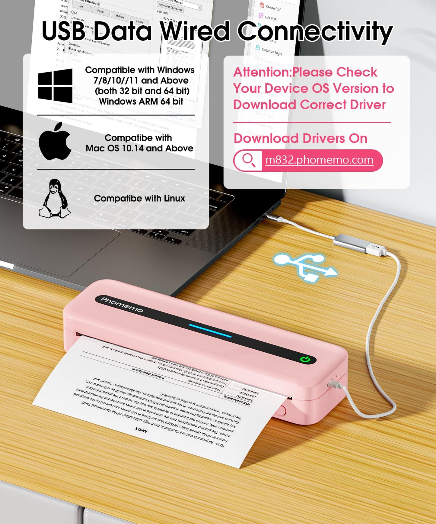 Phomemo Portable Printers Wireless for Travel,M832 Thermal Inkless Printer, Bluetooth Mobile Printer Support 8.5'' x 11'' US Letter,Compatible with Phone & Laptop for Home,Office,Travel,with 1 Case