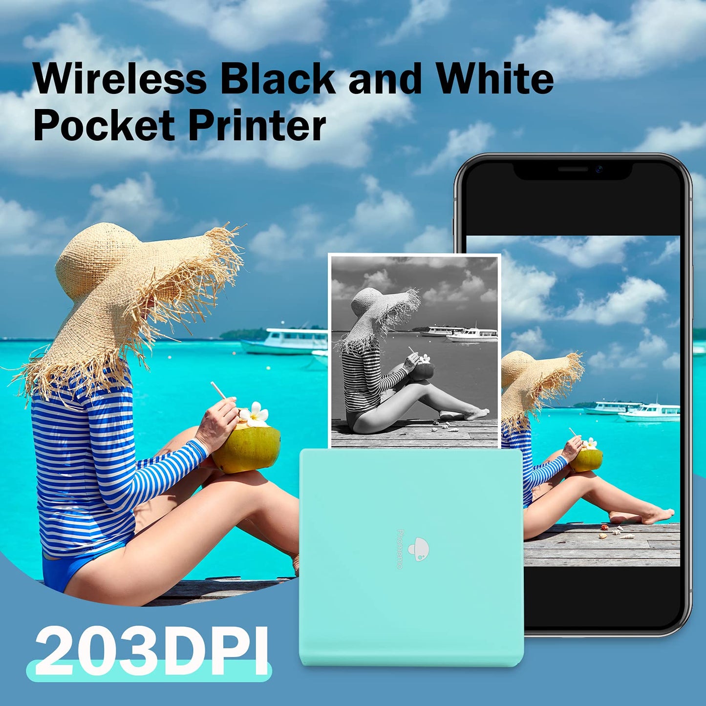 M02 Cep Yaz?c? 3 Rulo Ka??t Dahil Mini Bluetooth Yaz?c? Ta??nabilir Foto?raf Yaz?c?s? ?arj Edilebilir Pil ve USB Kablosu ile Phomemo Android ve iOS ile uyumlu G¨¹nl¨¹k ?al??mas? Boyama, Ye?il
