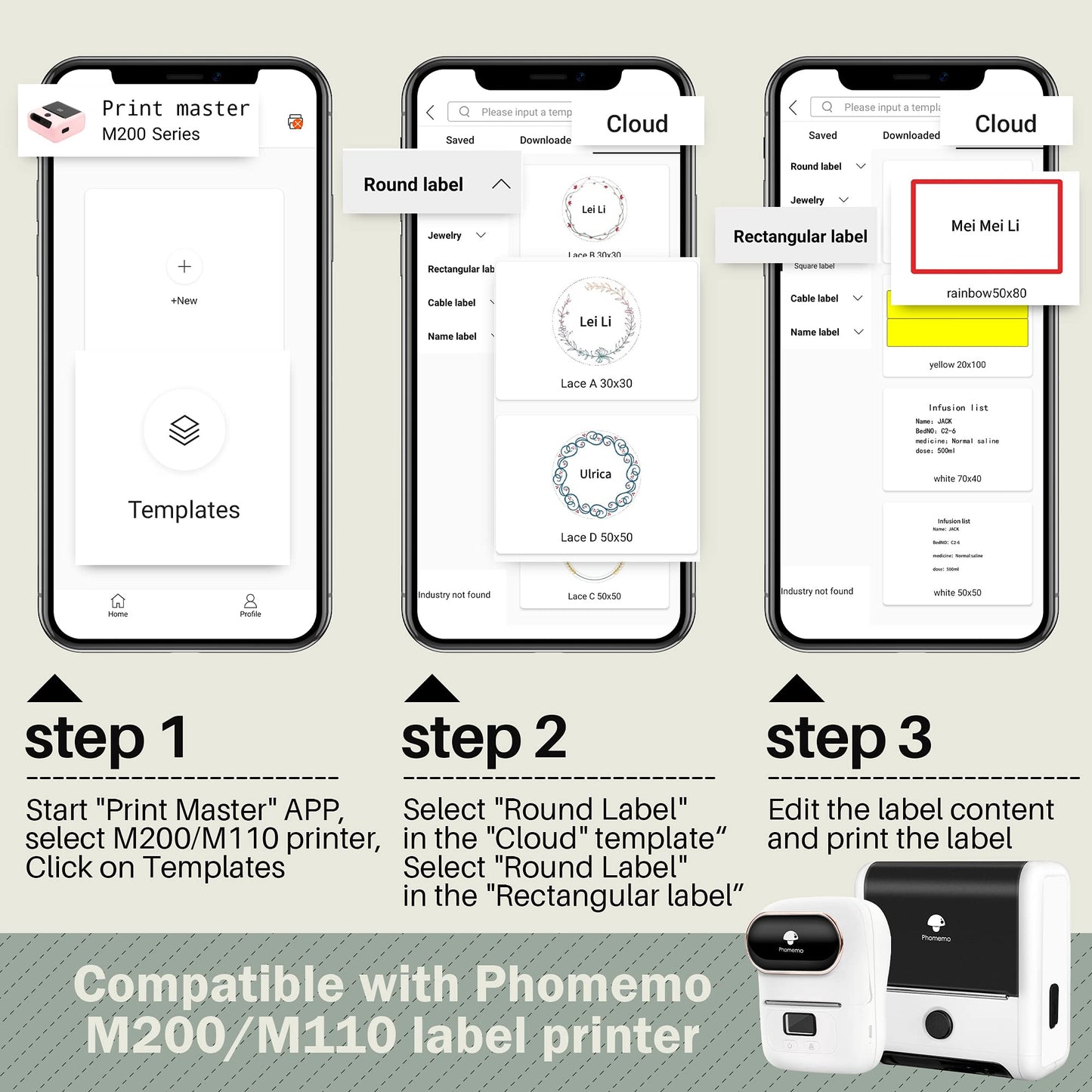 Phomemo transparent round label, self-adhesive round label for Phomemo M110 M200 M120 M220 M221 label printer, 40 x 40mm (1.57 inch x 1.57 inch) round label, 200 Labels/Rolls