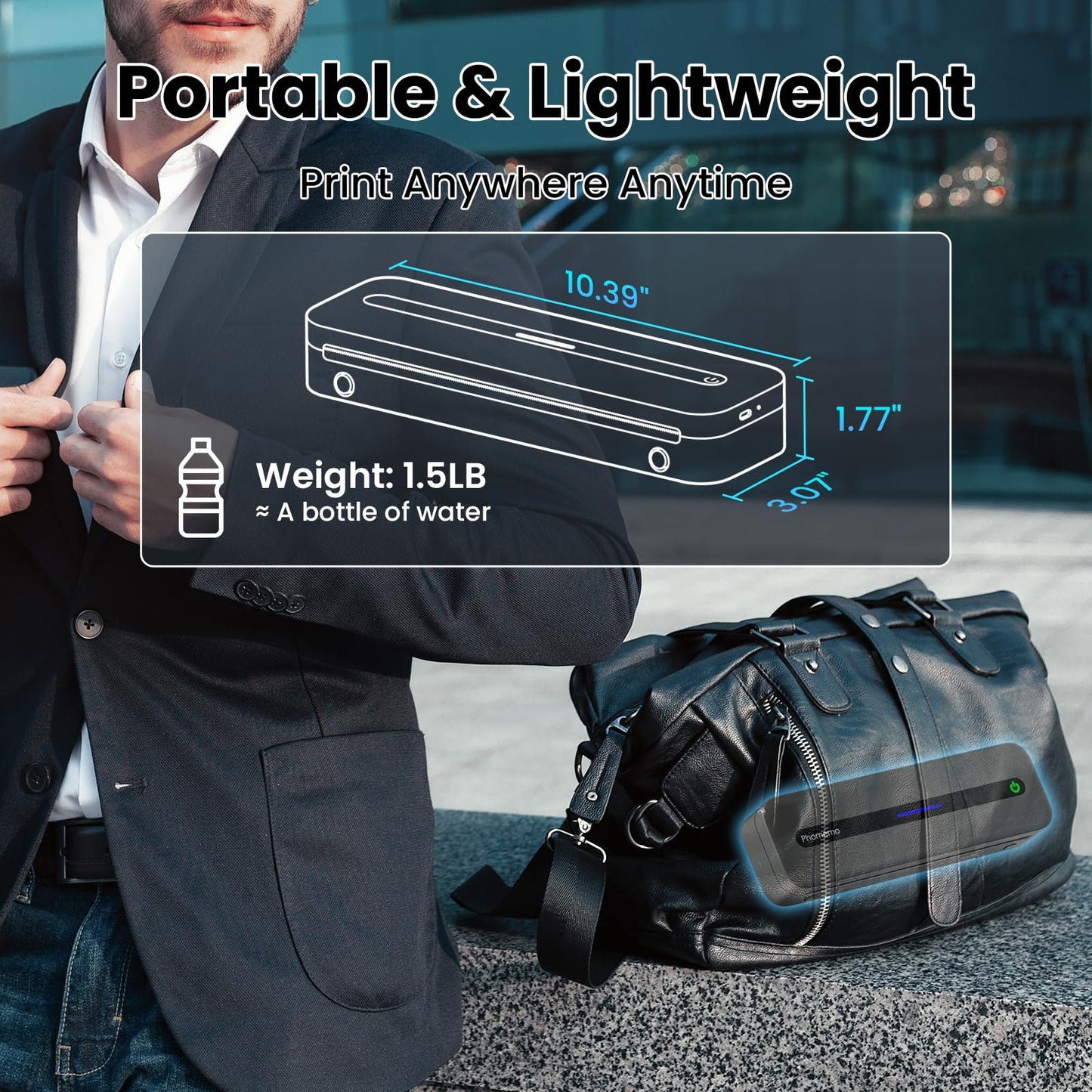 Phomemo Portable Printers Wireless for Travel, Inkless Thermal Printer, M832 Bluetooth Compact Printer for Phone Laptop, Support 8.5'' x 11'' & A4 Thermal Paper, Mobile Printers for Vehicles Home Use