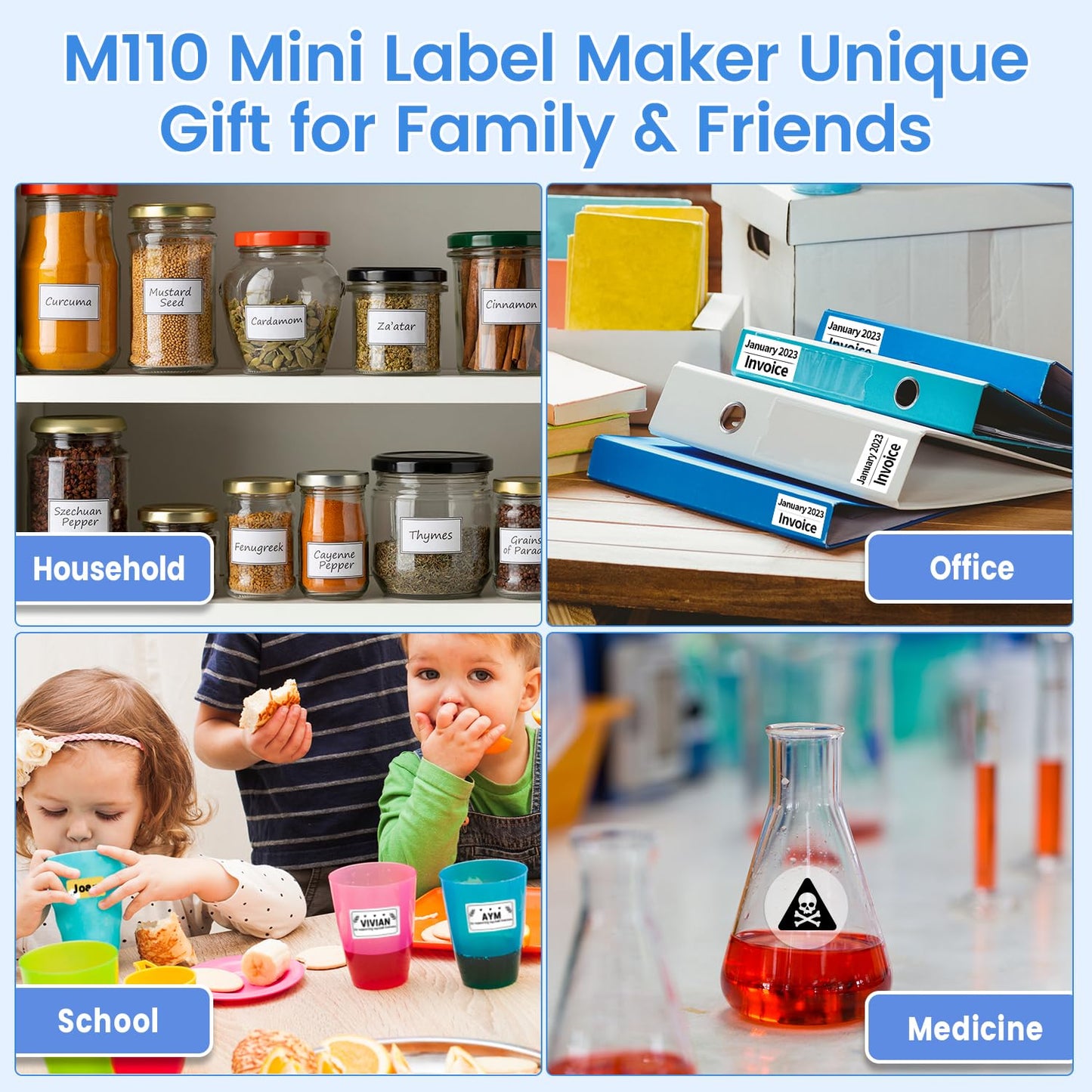Phomemo -M110 Label Printer Portable Mini Bluetooth Thermal Label Manufacturer for Labelling, Office, Cable, Retail, Barcode and More, Compatible with Android and iOS Systems - Blue