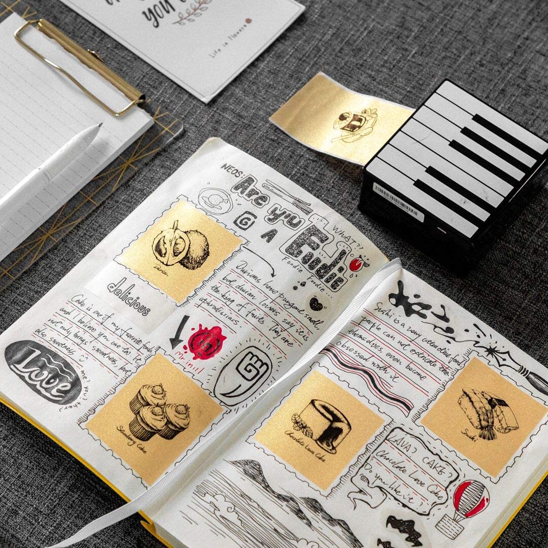 Phomemo Papier do Phomemo T02, M02, M02S, M02PRO, M03, M03AS, M04S, M04AS, bia?y/z?oty brokat przezroczysty/bia?y brokat przezroczysty papier, 53 mm x 3,5 mm, 3 rolki