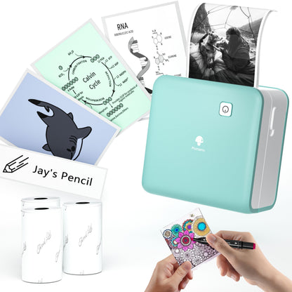 Phomemo Mini Drucker, M02 Pro Tiny Printer 300 DPI Mini Drucker für Smartphone,Taschendrucker Bluetooth Thermodrucker mit 3 Papierrollen, Aufkleberdrucker für Studiennotizen, Fotos, Etiketten
